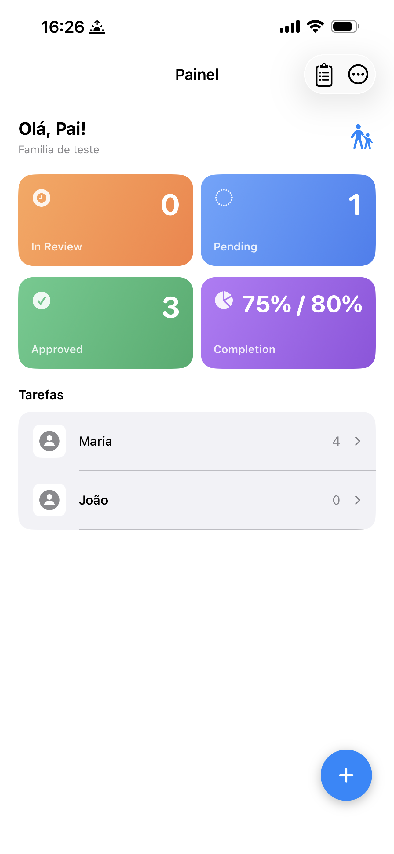 Dashboard do pai no dxAllowance